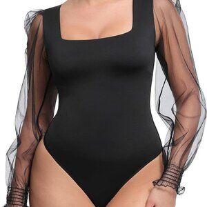 🖤 Mesh Sleeve Tummy Control Bodysuit | S | NWT